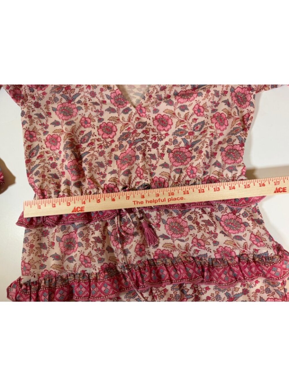 Love the Label pink floral ruffle maxi v-neck flowy dress bohemian paisley S - Picture 10 of 10